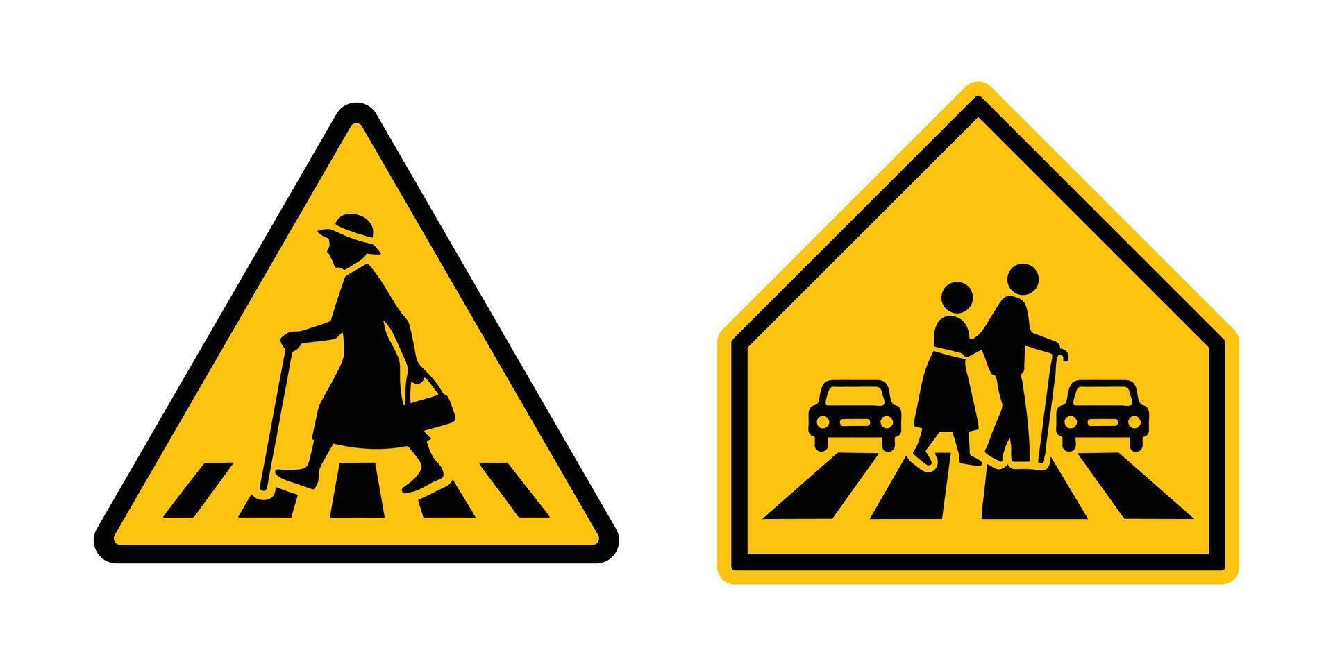 Set of pedestrian crossing signs. Crosswalk or zebra. Pedestrians traffic road sign. No walking. Area for crossing road. Pedestrian Crossing Signs for Diverse Needs vector