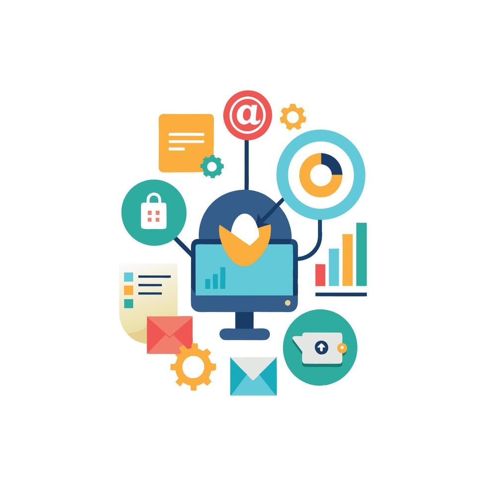 Clicks And Creativity Visualizing Digital Marketing Illustration Designs vector