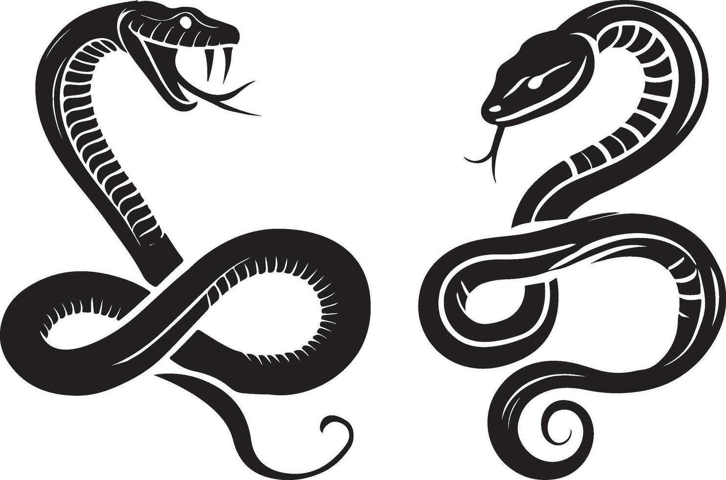 two snakes, one with a snake head and the other with a snake tail vector