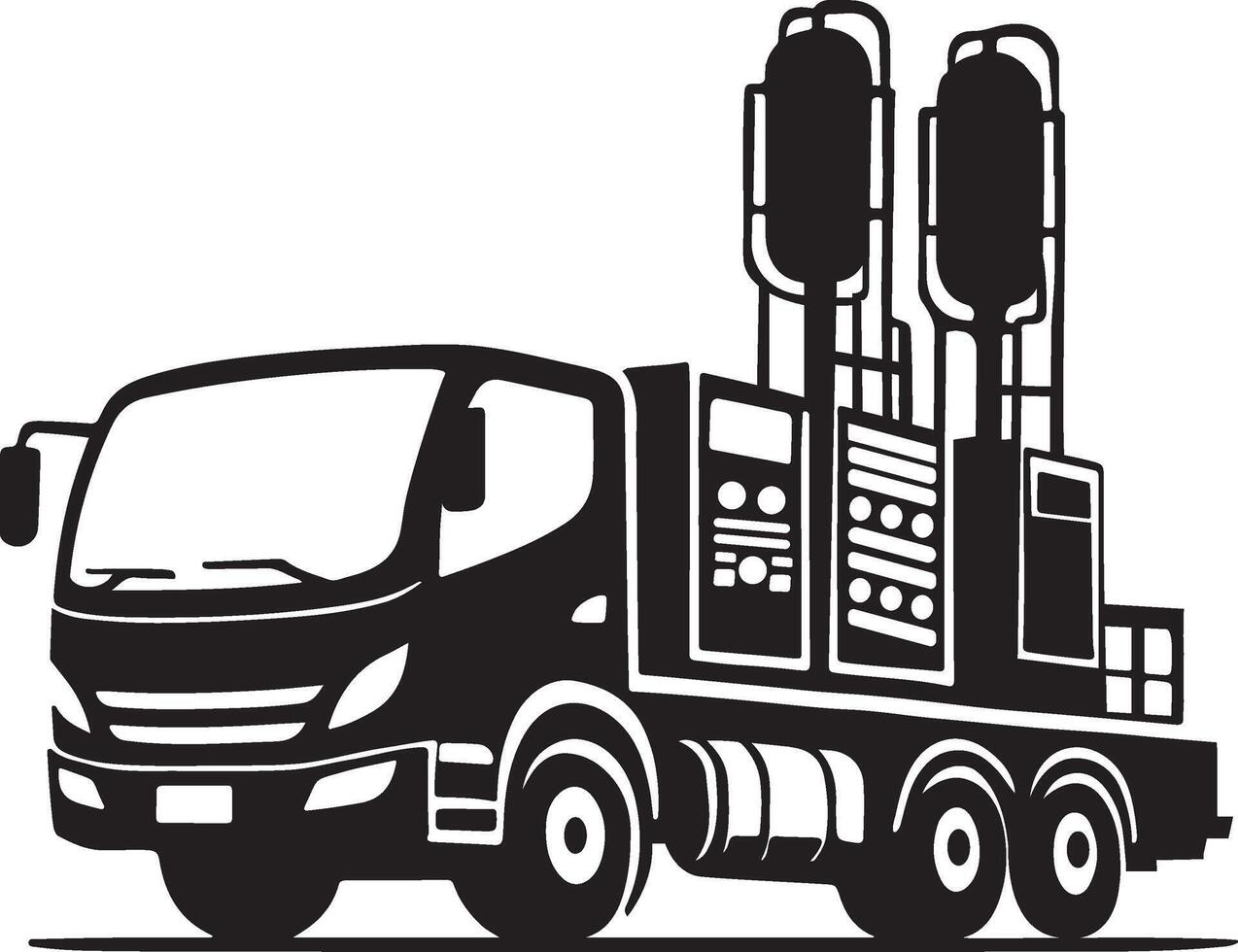 a black and white illustration of a truck with two large tanks vector