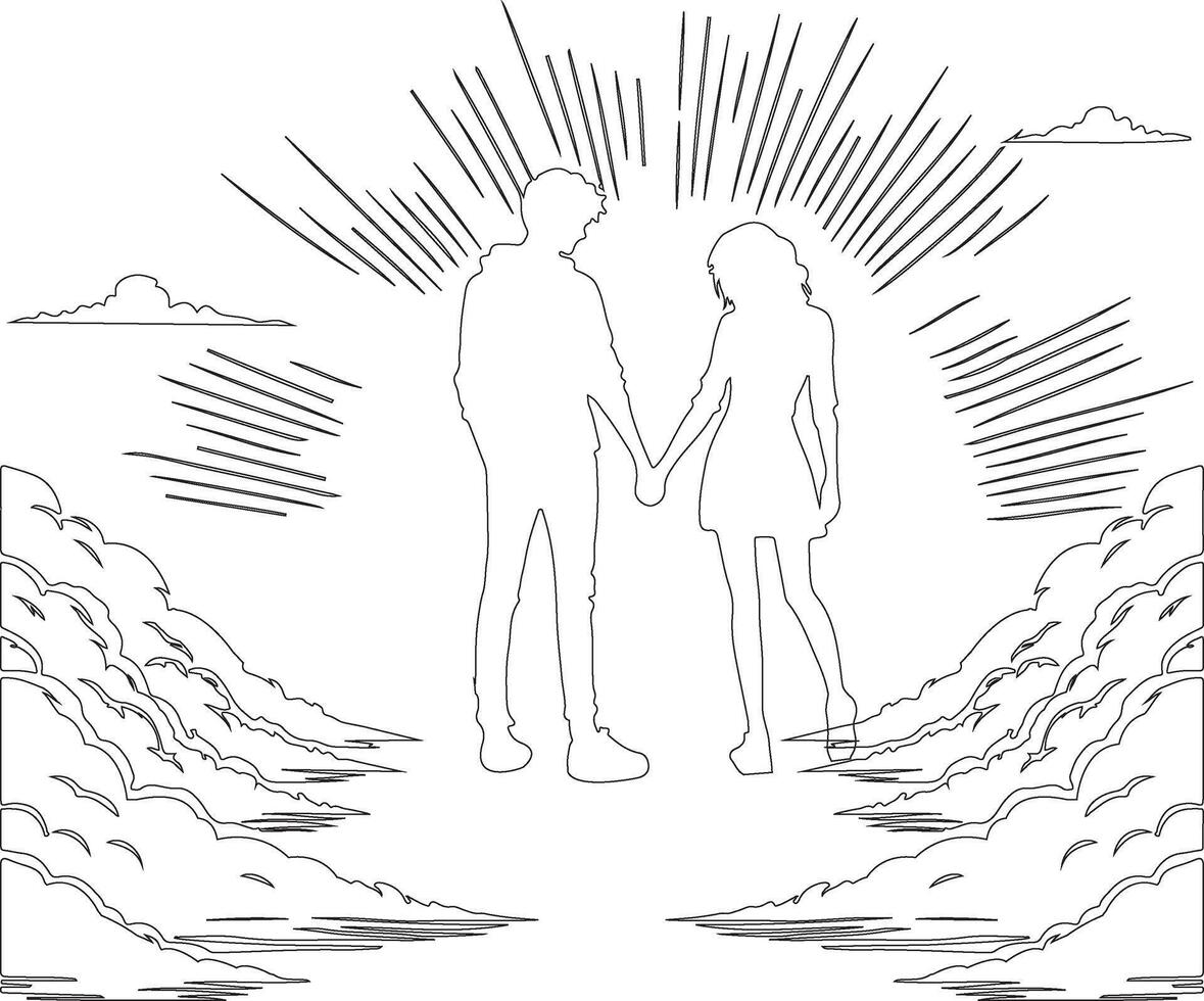 a man and woman standing in front of a cloud vector