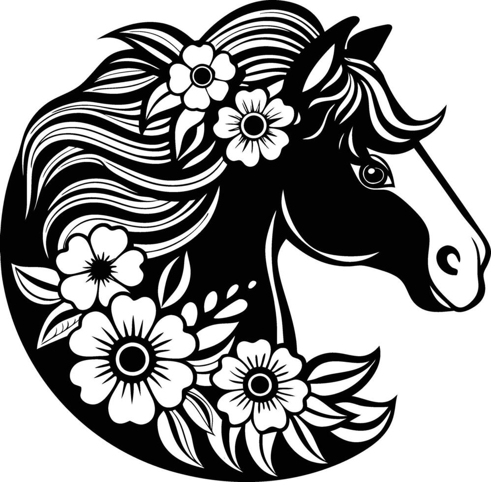 a horse head with flowers vector