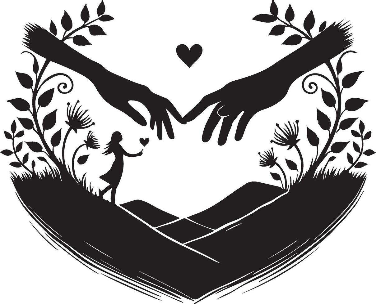 two hands reaching out to each other in a heart shape vector