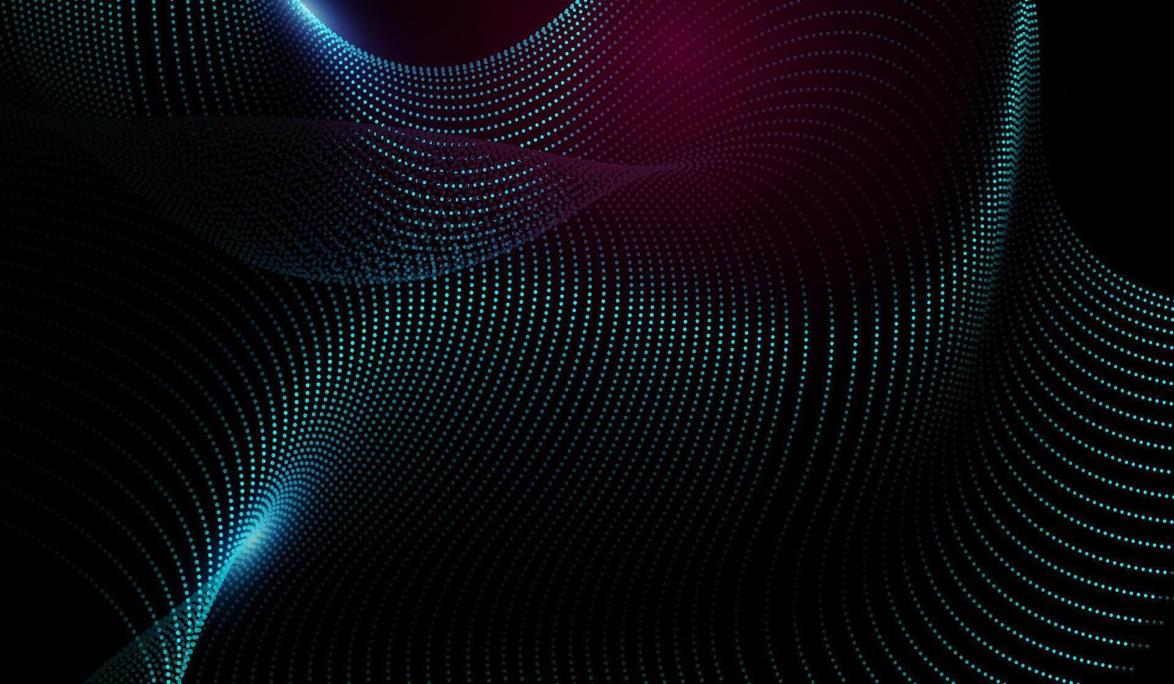 An abstract wave pattern made of glowing dots, transitioning from teal to pink, set against a dark background, creating a high-tech and dynamic feel. Technology pattern vector