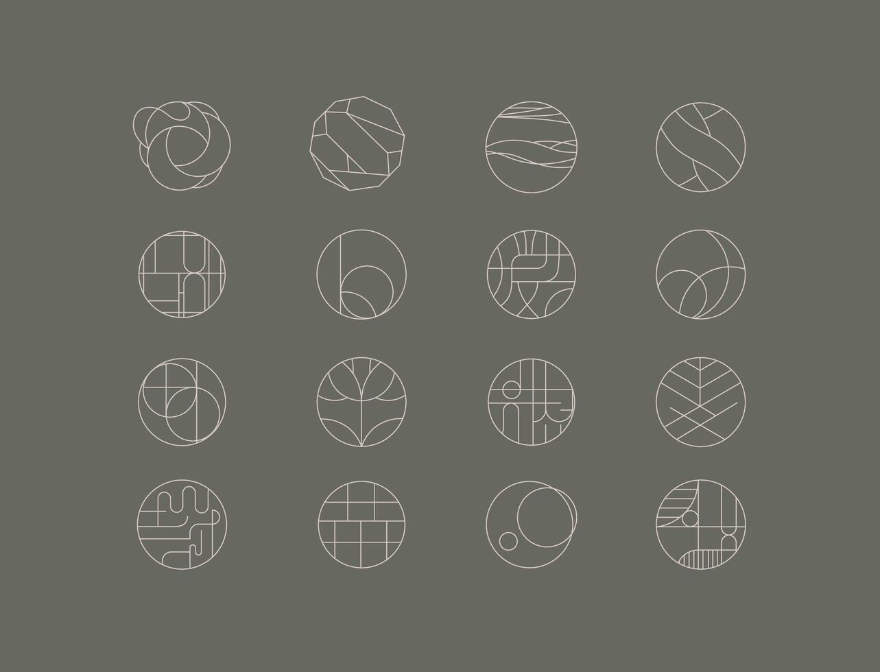 Circle shape icons drawing linear art style on grey background vector