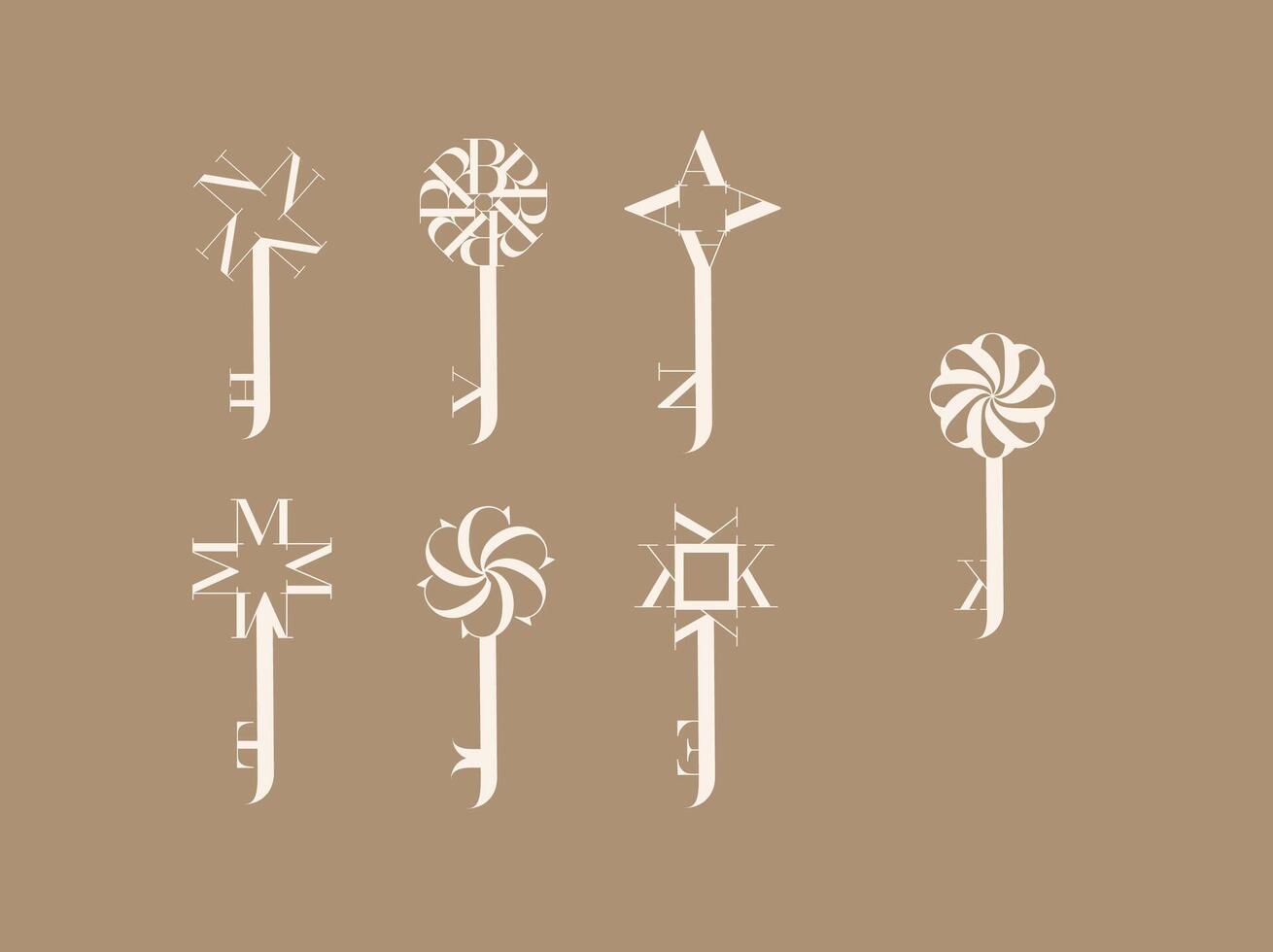 Key graphic art style collection drawing with beige on brown background vector