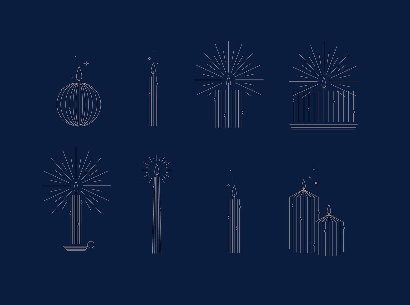 Candle set different forms and shapes drawing in art deco style on blue background vector