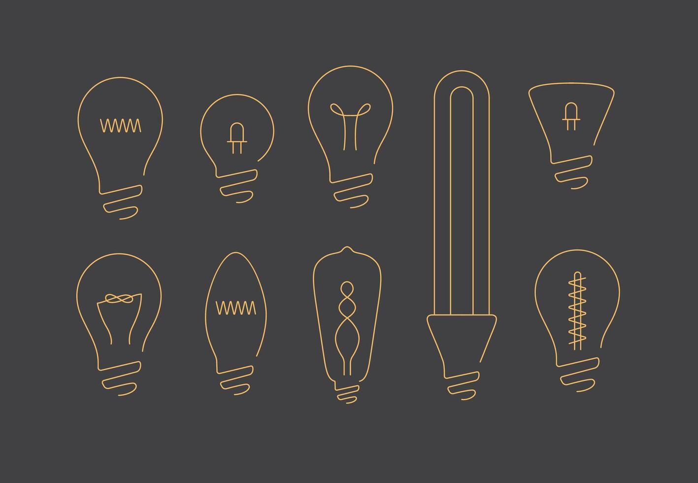 Lamp icons set drawing in flat line style on black background. vector