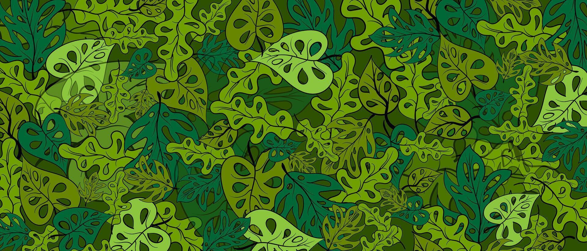 pattern with monstera leaves. illustration in cartoon style. vector