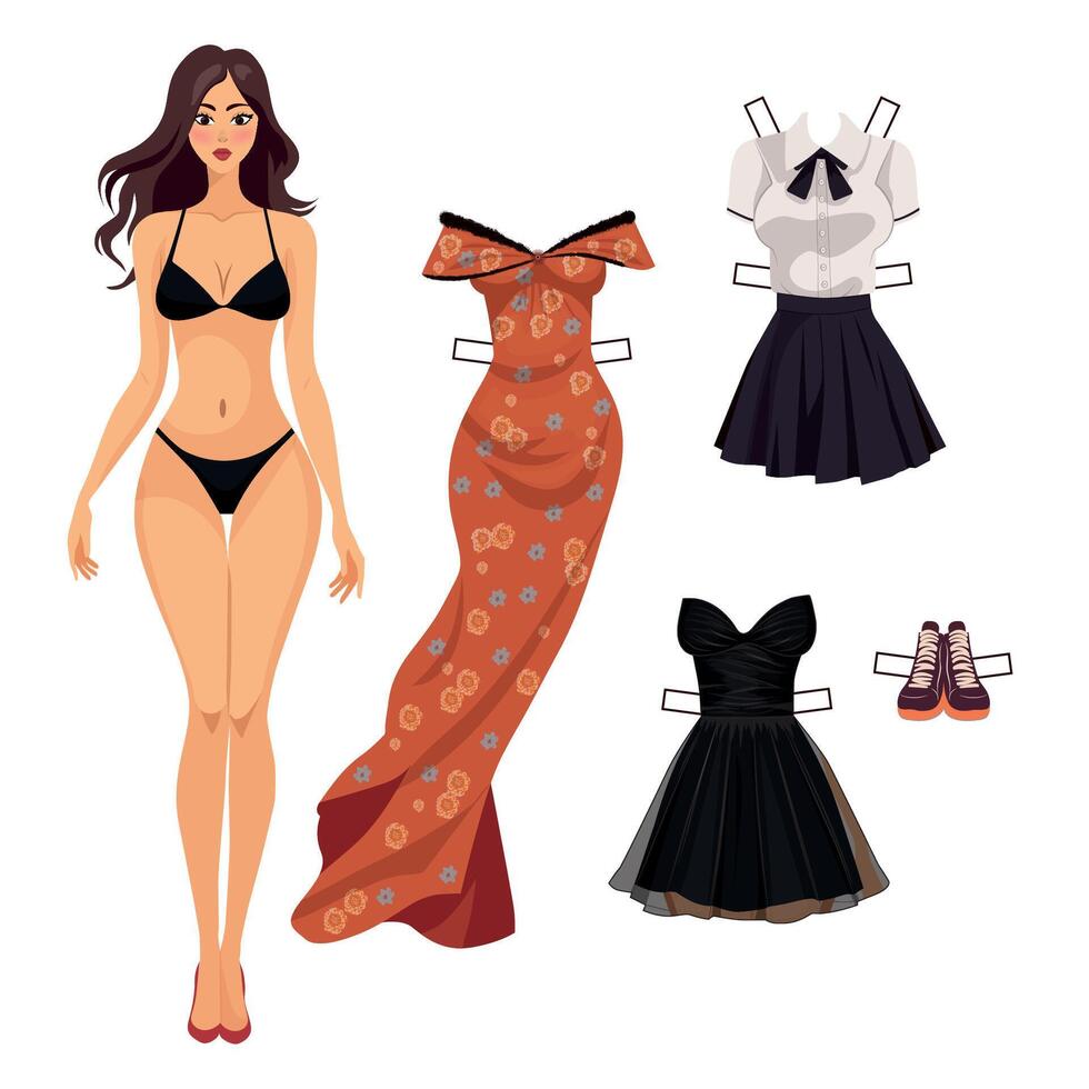 paper doll with a set of clothes vector