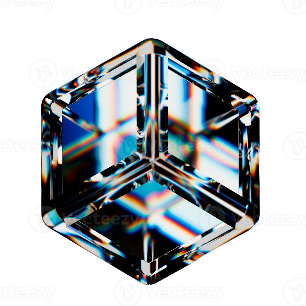cube rendering of dispersion glass, beautiful refraction of colors and light png