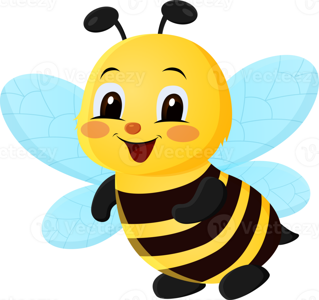 A cute cartoon bee character mascot with a happy smile png