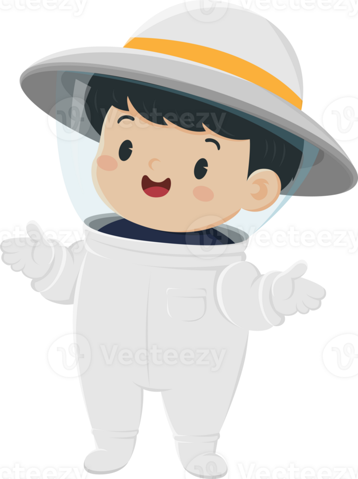 Smiling Children's cartoon character in beekeeper costume illustration design png