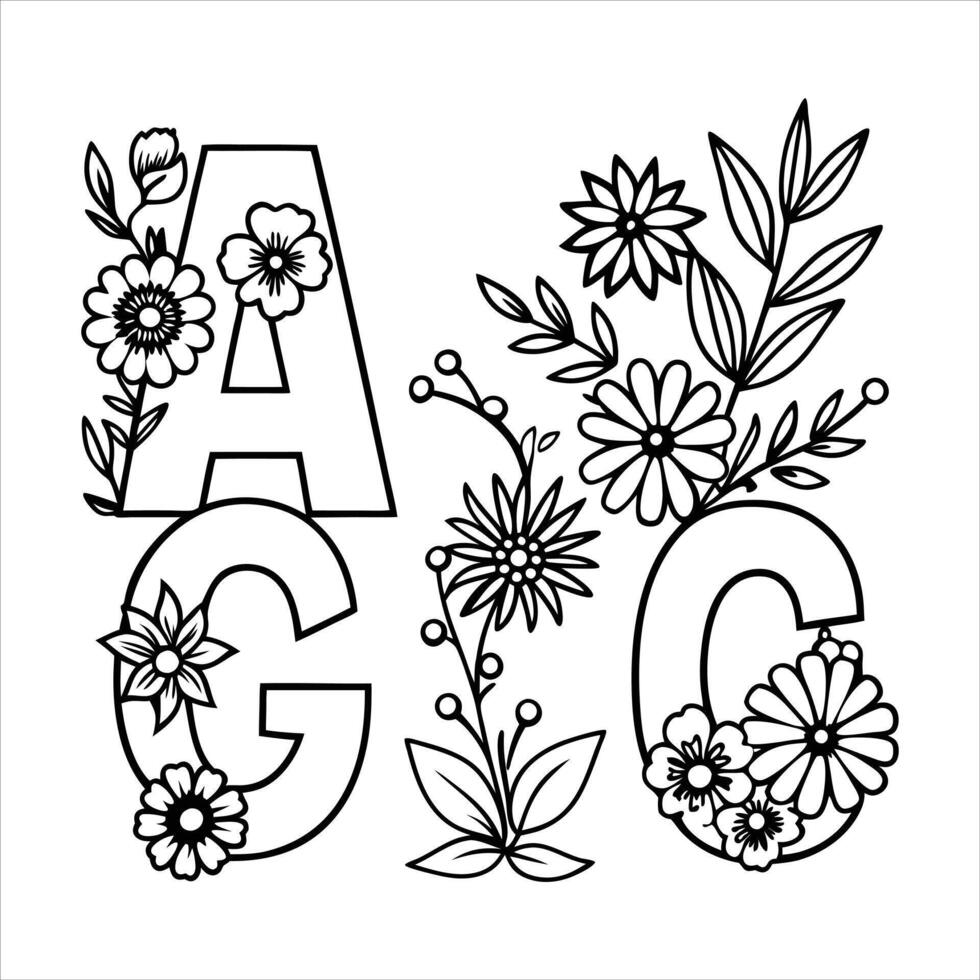 Alphabet A coloring page with the flower vector
