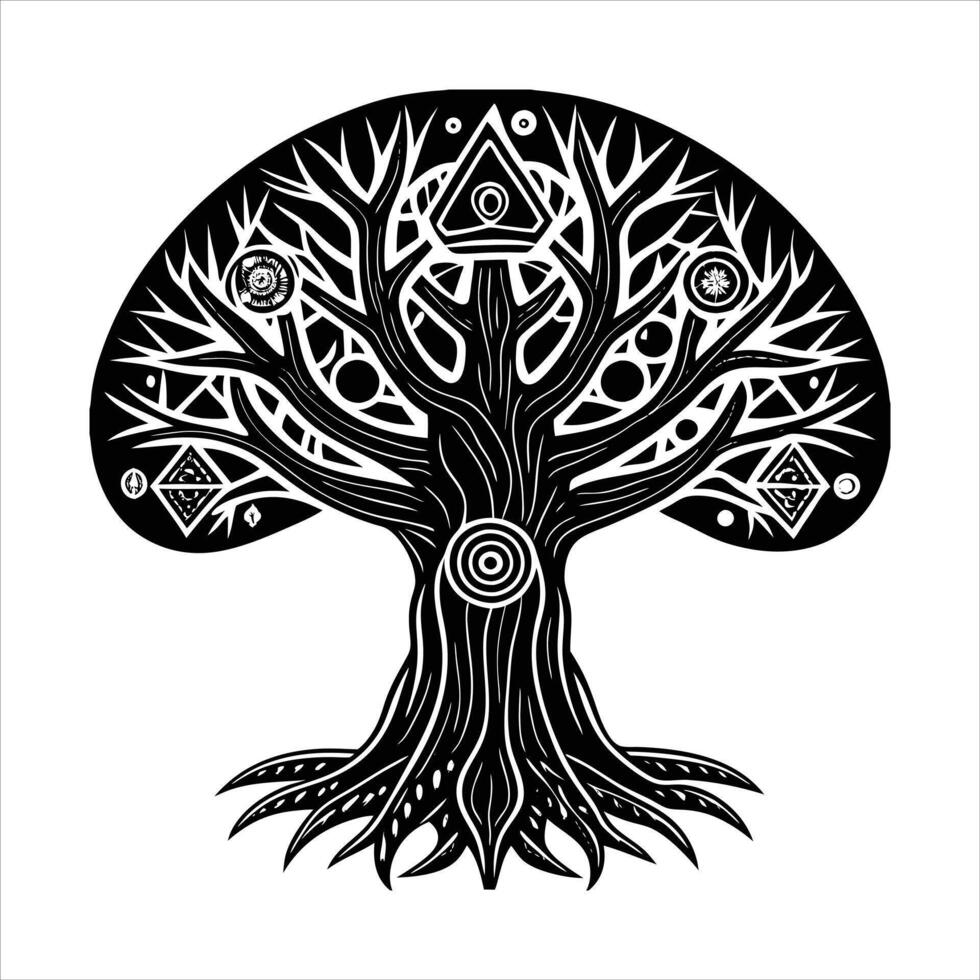 Black Yggdrasil Stencil Norse Tree of Life vector