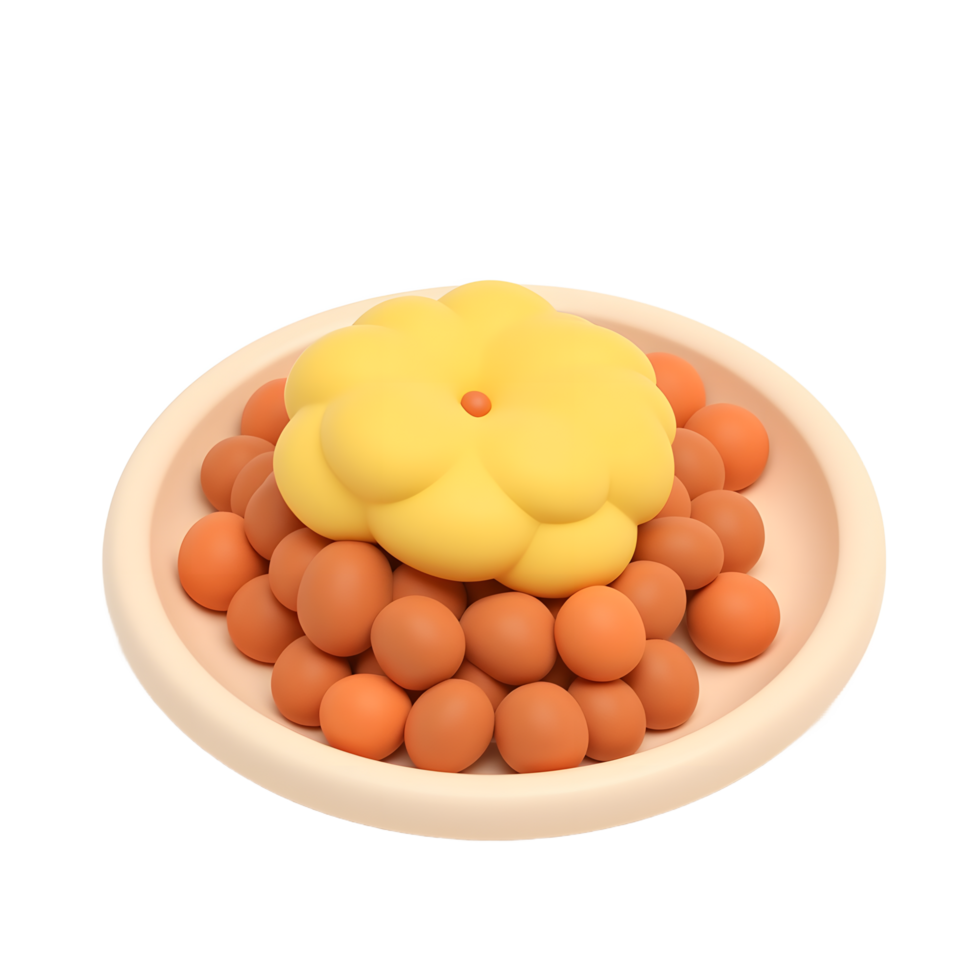 Cute 3D Render of Yellow Flower and Orange Eggs on Plate png