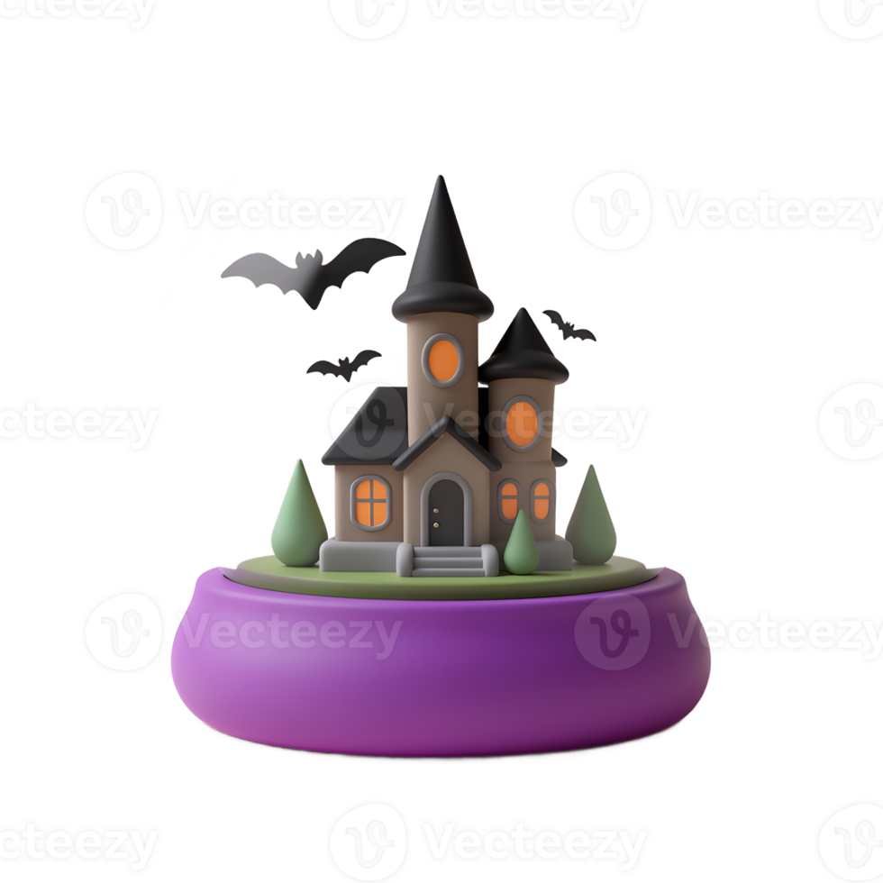Cute Halloween Haunted House Snow Globe Decoration with flying bat on the haunted house png