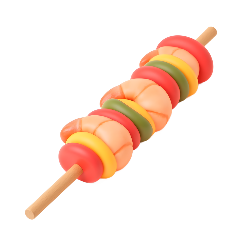 Colorful Shrimp Skewer Candy 3D Render Illustration png