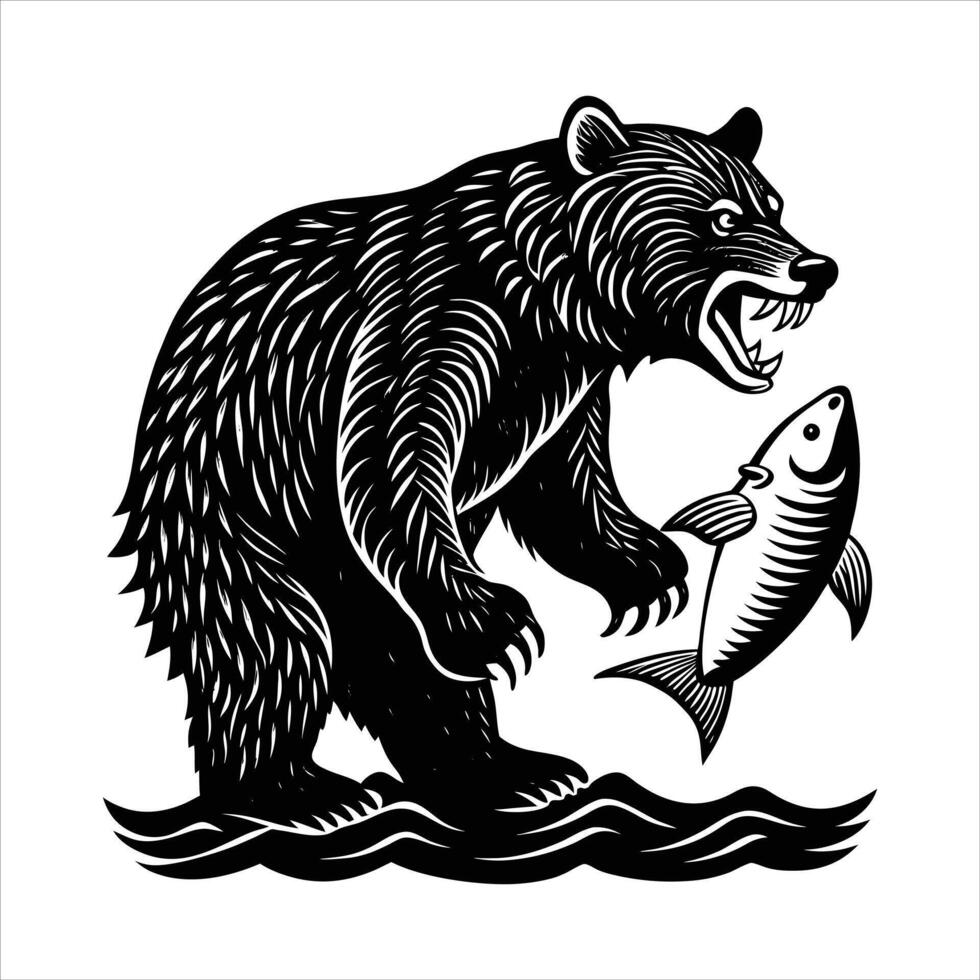 Bear Fishing Silhouettes vector