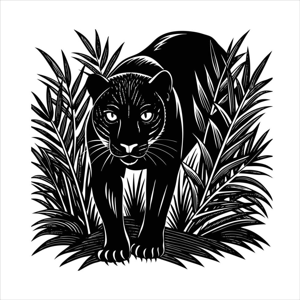 Panther stalking its prey in the tall vector