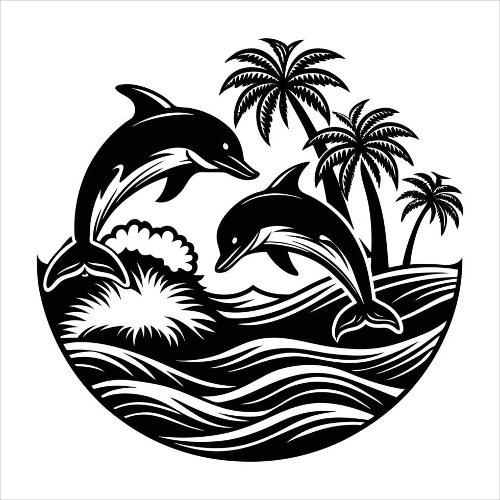 Dolphins Jumping Waves vector