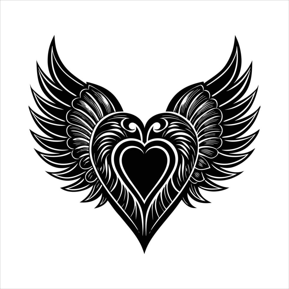 Heart Wings Tattoo. vector