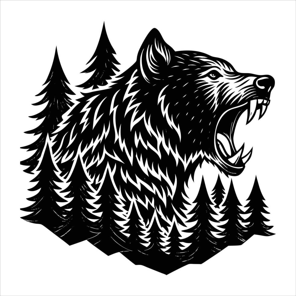 Black stencil fierce bear powerful vector