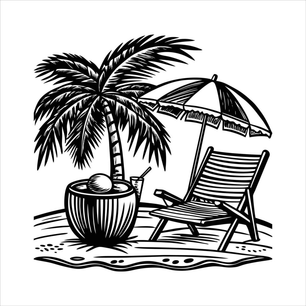 Beach Chairs With Umbrella vector