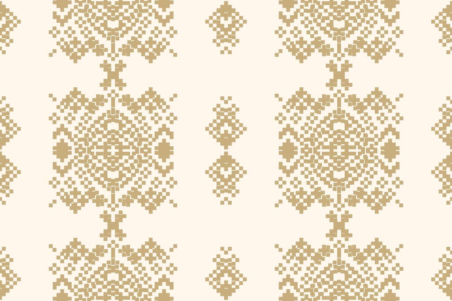 Ethnic pattern cross stitch fabric ethnic with brown cream background decor. vector