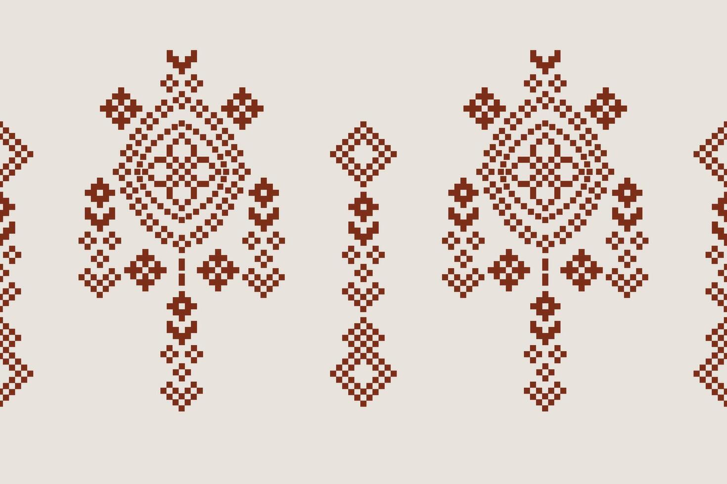 Cross stitch fabric ethnic with brown cream background pattern. vector