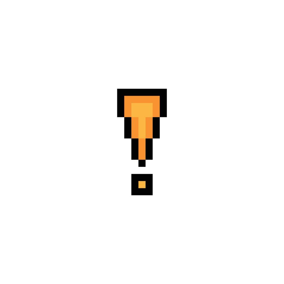 Pixel art character of exclamation mark surprise shock notice decoration 8 bit. vector
