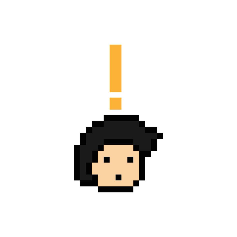 Exclamation mark surprise shock notice 8 bit game with man male or boy. vector