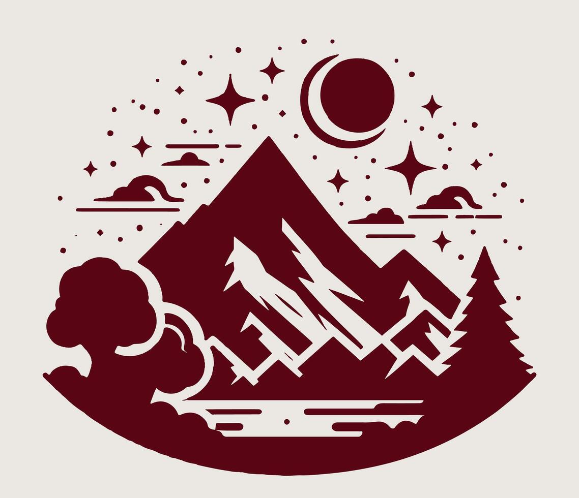 A mountain landscape with trees and stars vector