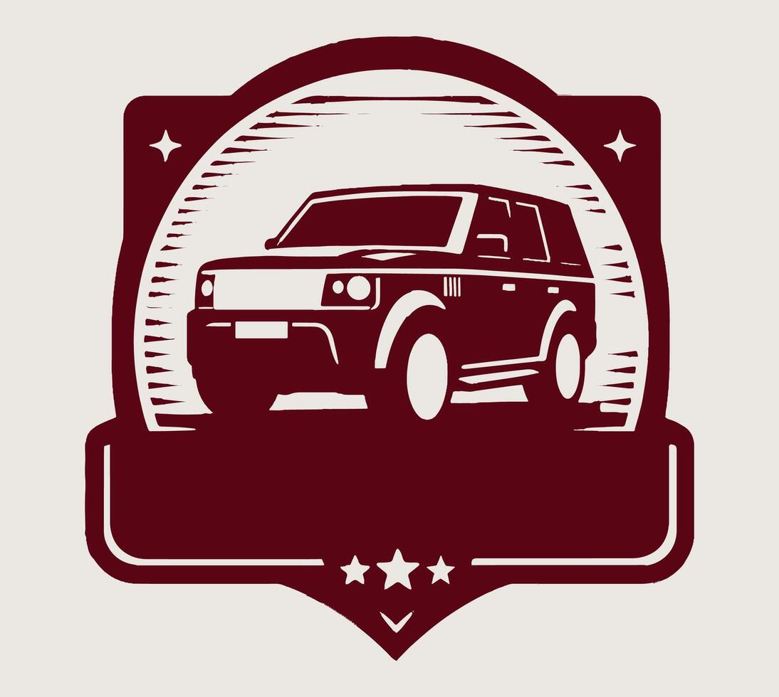 A car in a badge with stars on it vector