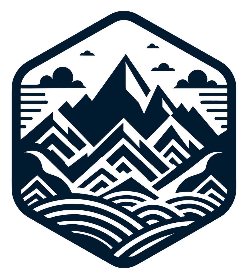 Mountains and sea in hexagon shape vector