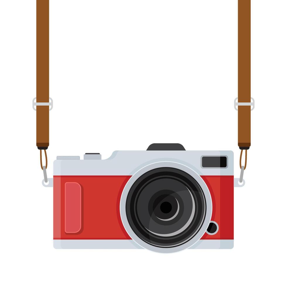 A red camera with a strap on a white background vector