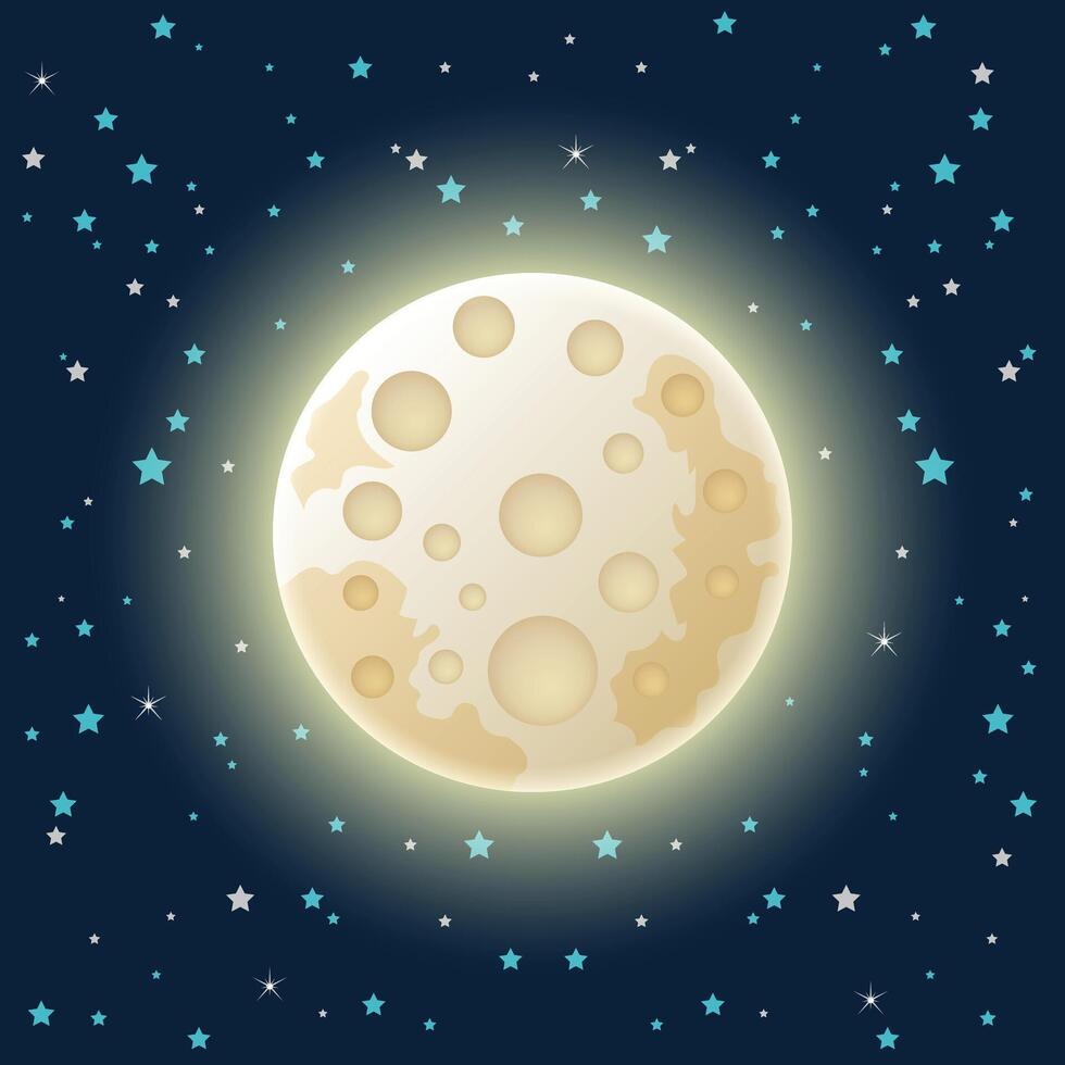 Full moon night icon in flat style. Lunar landscape on isolated background. Astrology sign business concept. vector