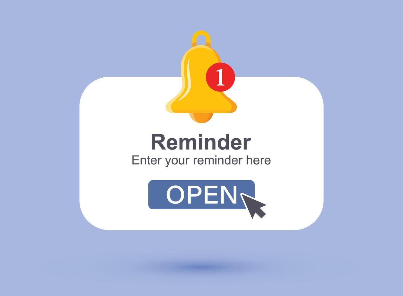 Open button with bell icon on blue background vector