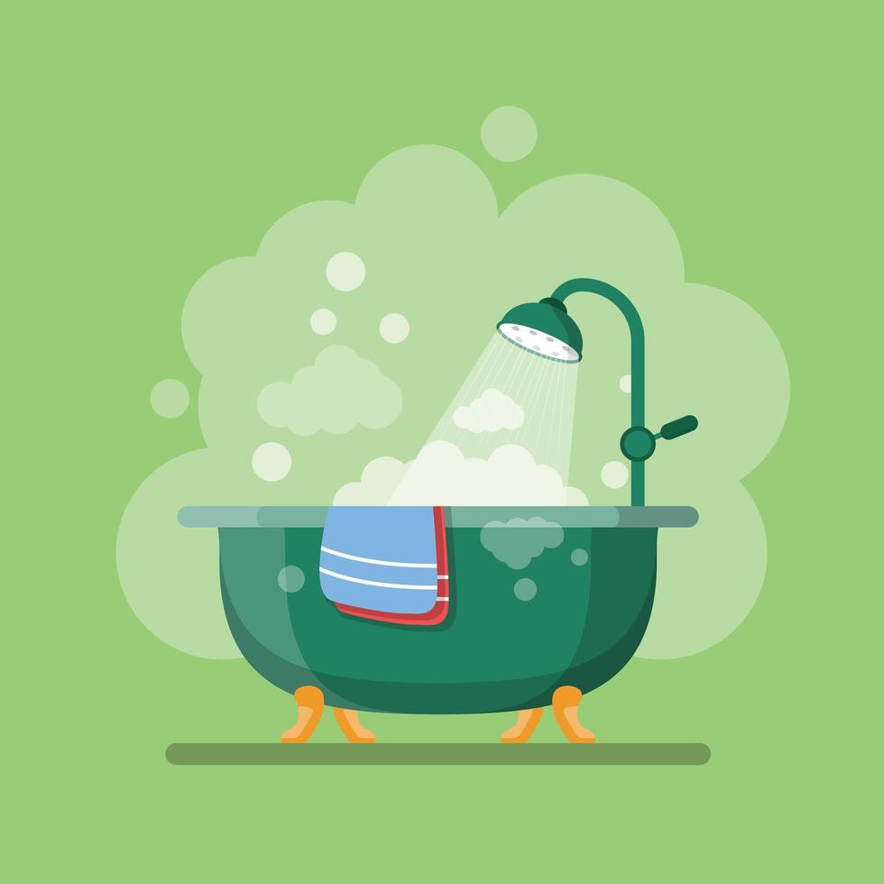 Bathroom with shower and soap bubbles illustration vector