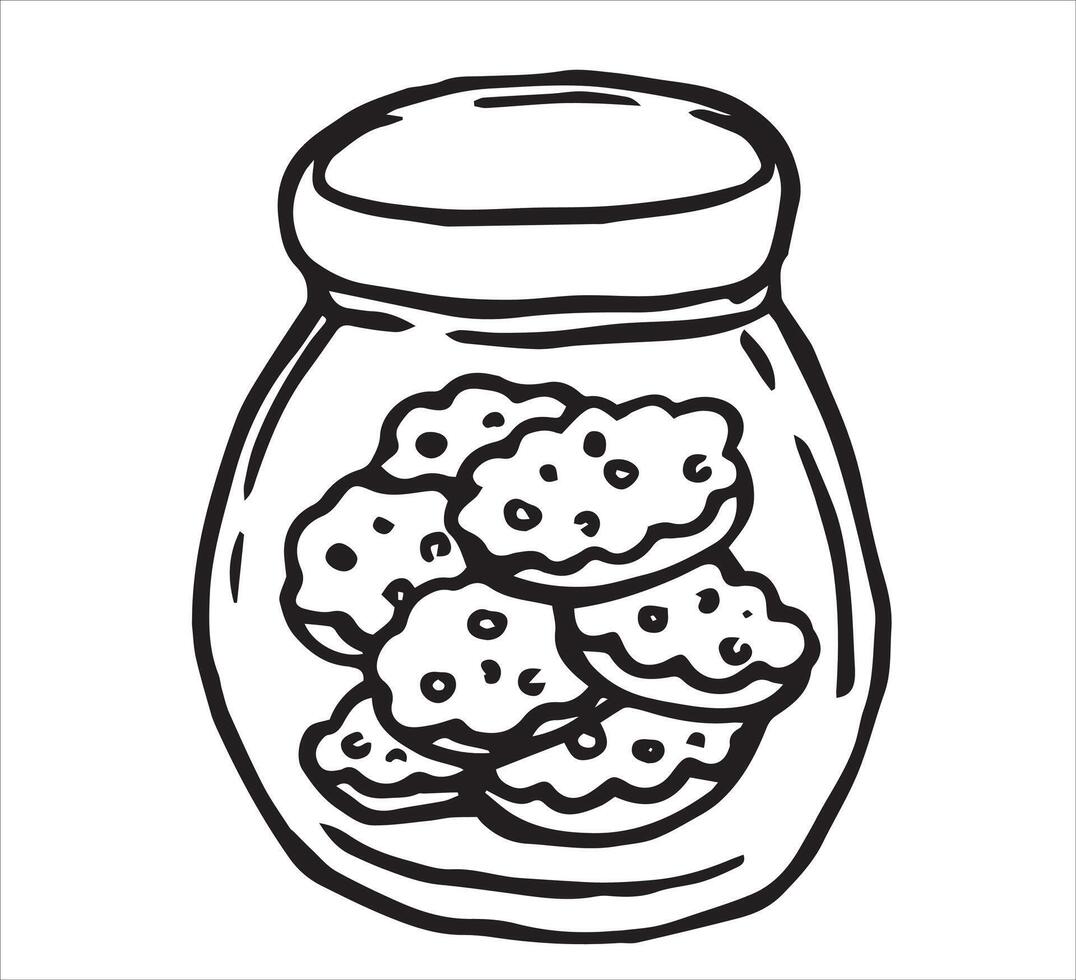 homemade cookie in jar. illustration in doodle style. vector