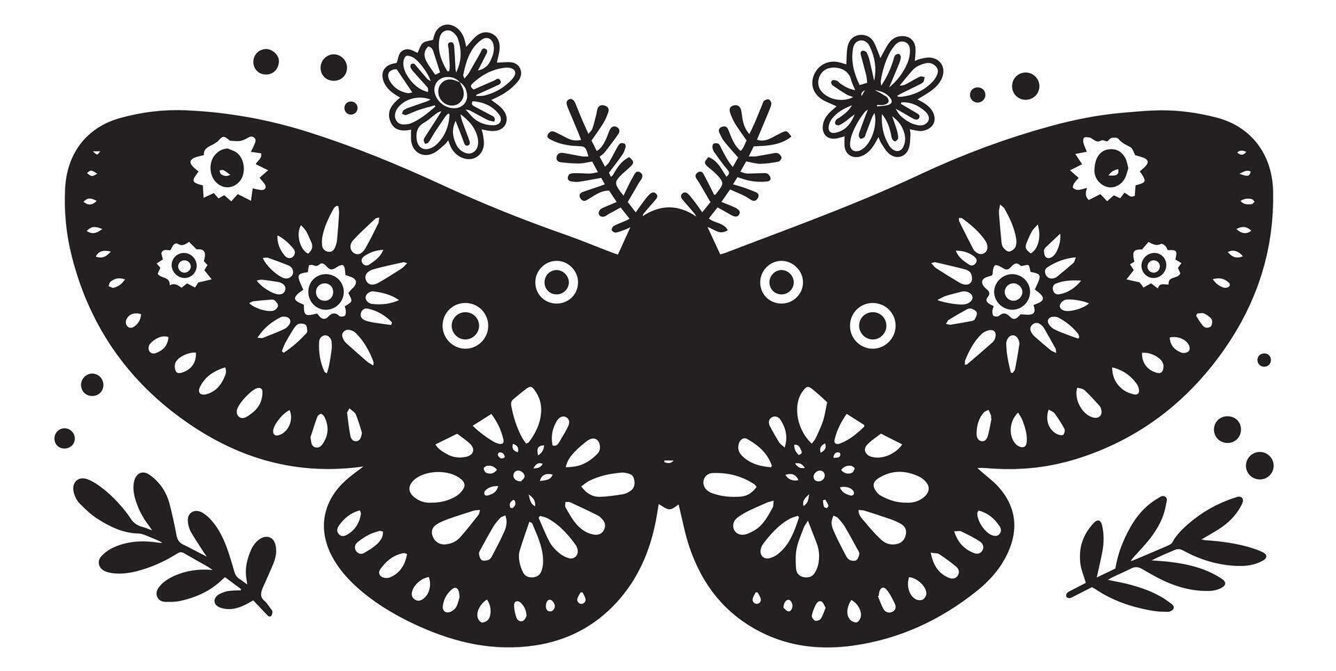 mystical moth in boho style. illustration in doodle style vector