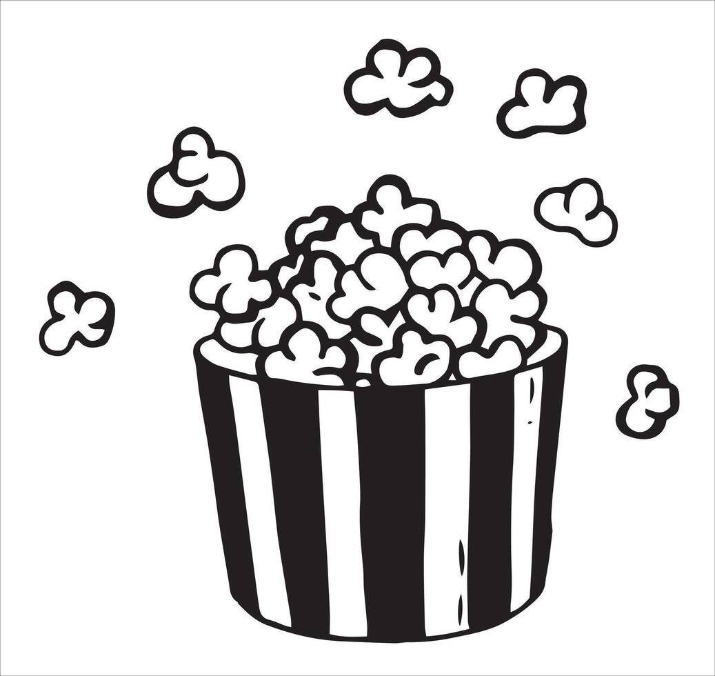 a bucket of popcorn. illustration in doodle style. vector