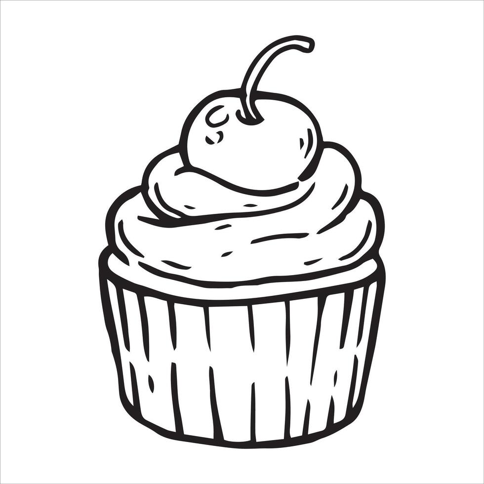 cupcake with cherry. doodle illustration vector