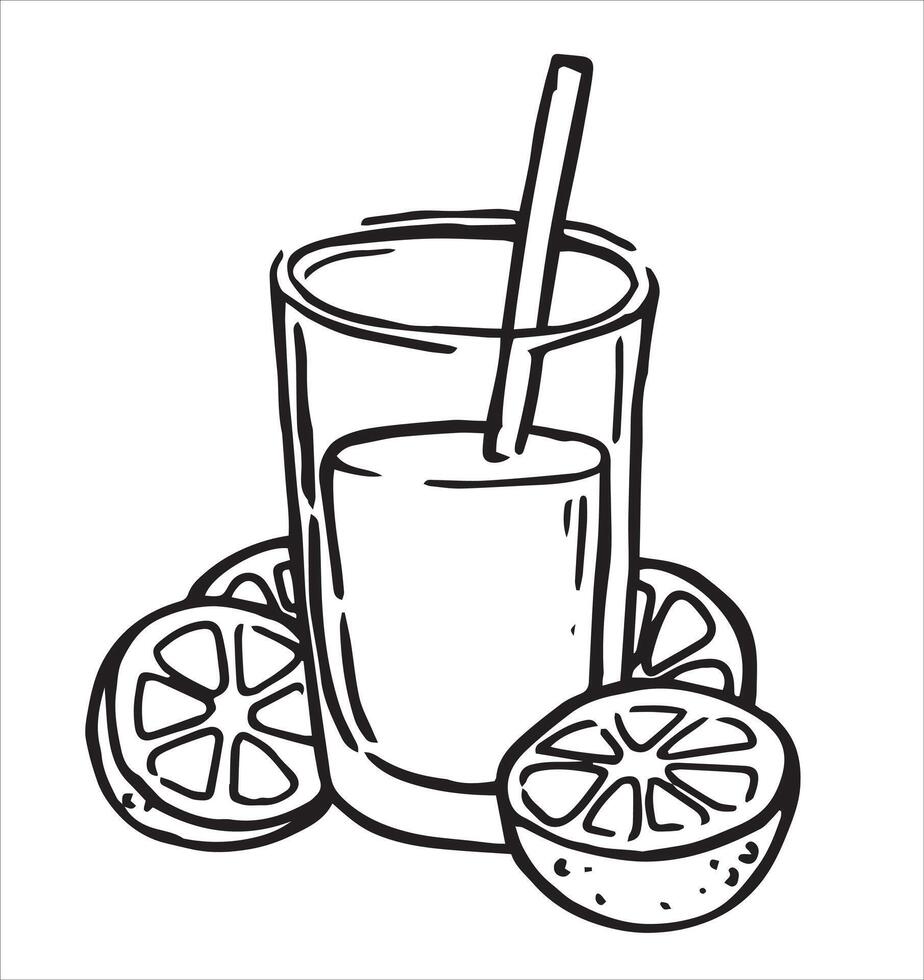 glass of lemonade with a straw. doodle illustration. vector