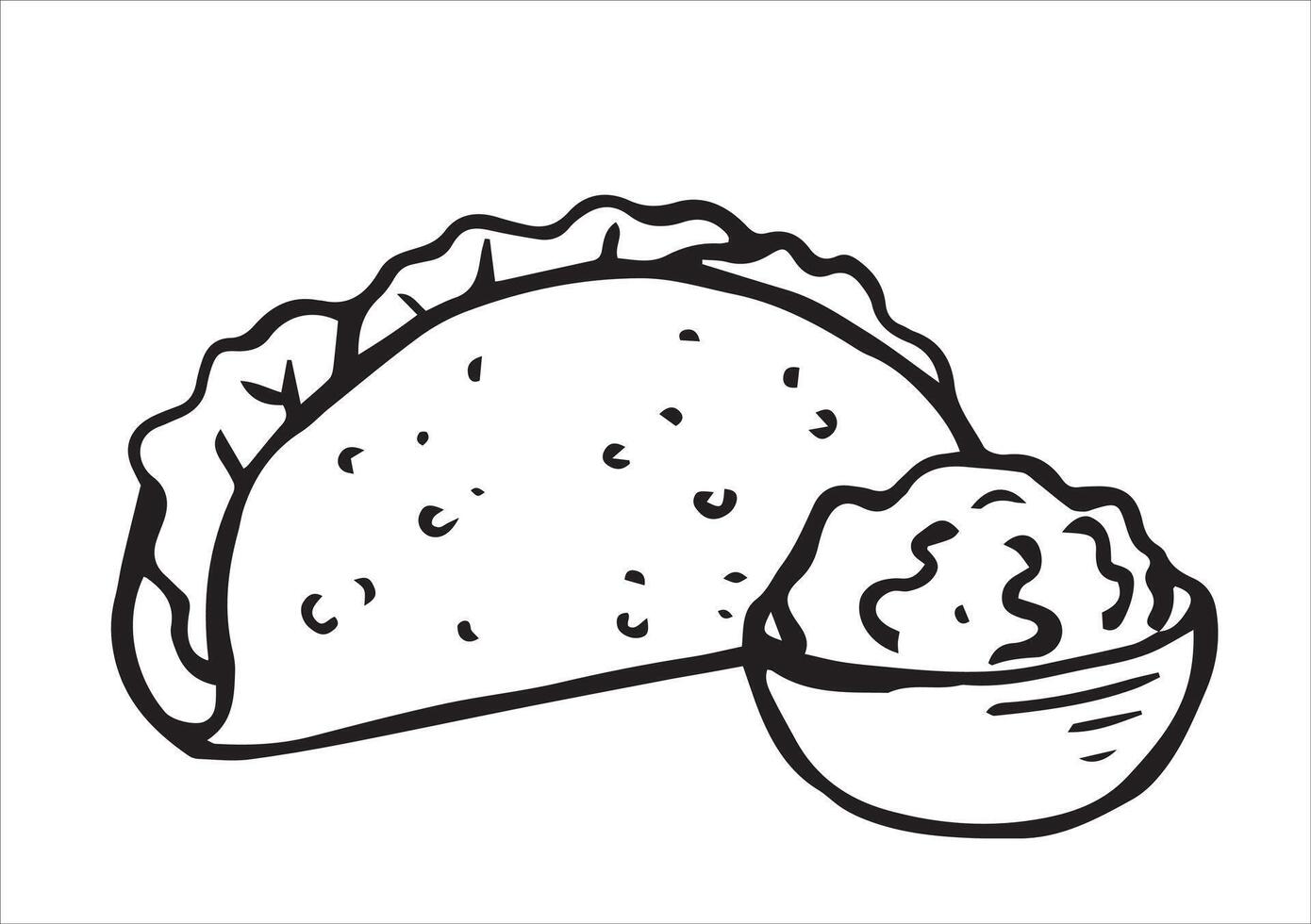Mexican taco with sauce. Doodle style illustration. vector