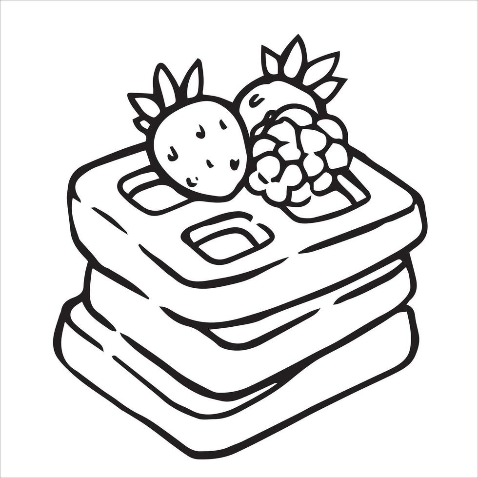 homemade breakfast with waffles. illustration in doodle style vector