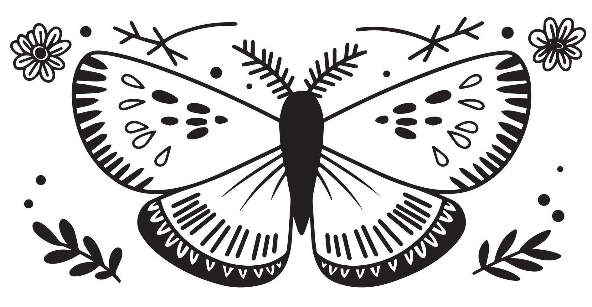 mystical moth in boho style. doodle illustration. vector
