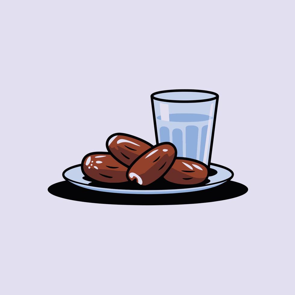 Dates and Water Traditional Iftar vector