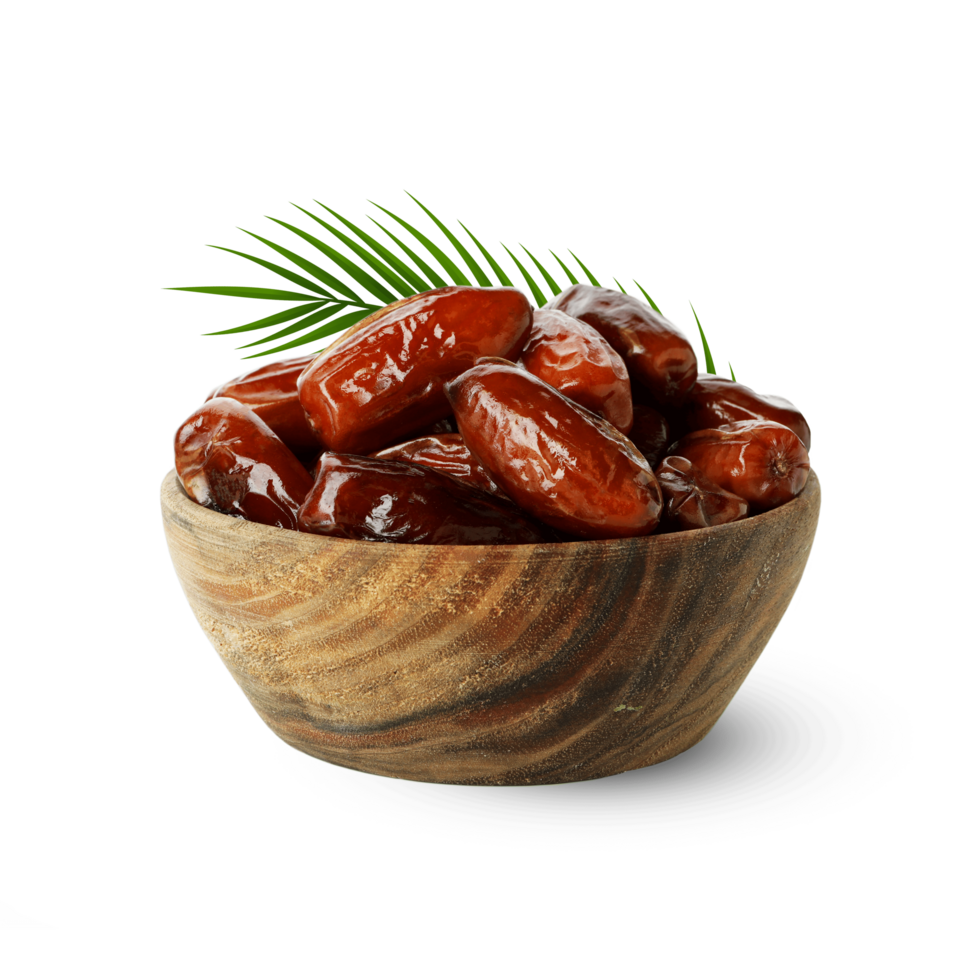 A Bowl with dates. Dry dates khajur on a wooden bowl. Arabian Dates for Ramadan png
