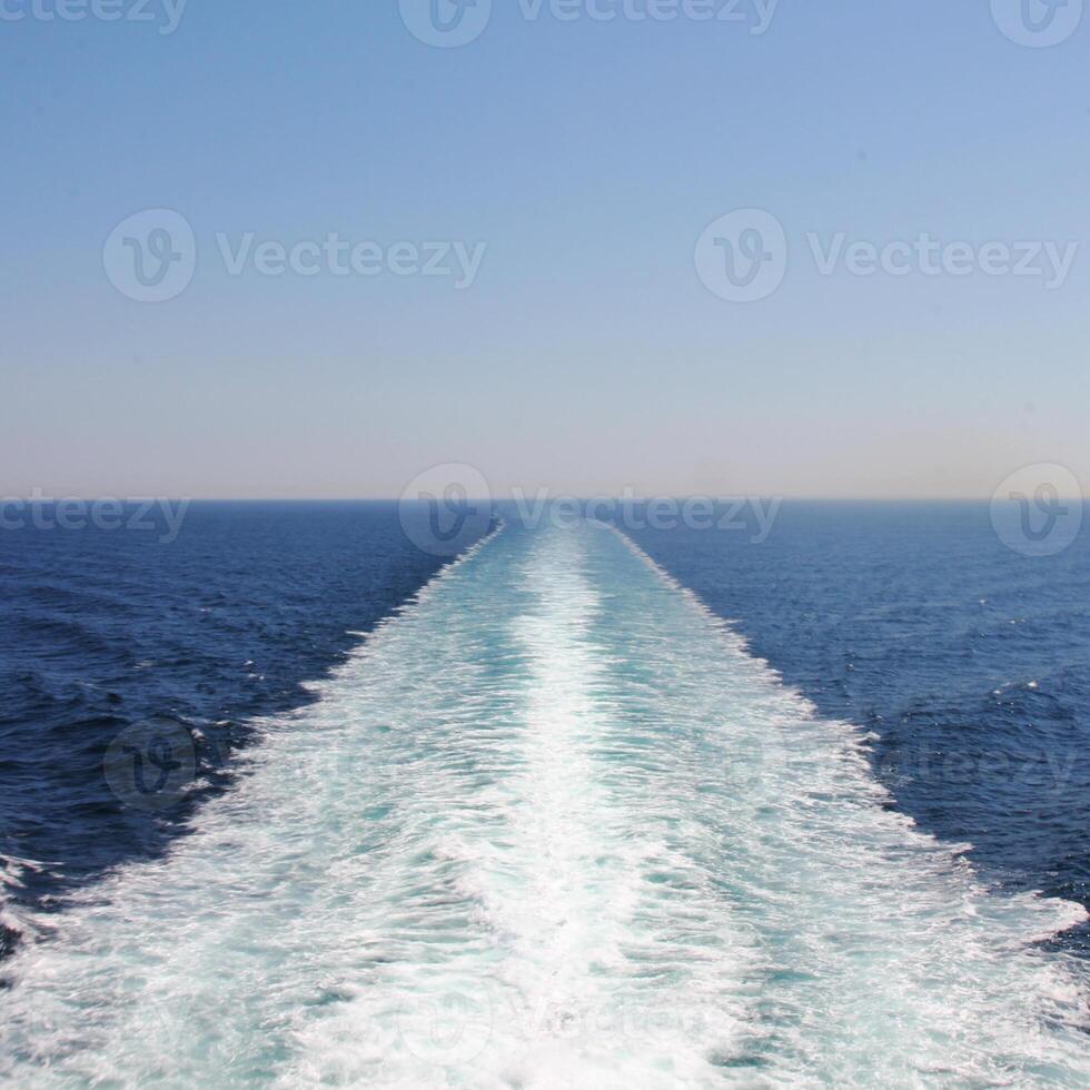 The trail in the sea of a boat. You view the trail from the back of the boat photo